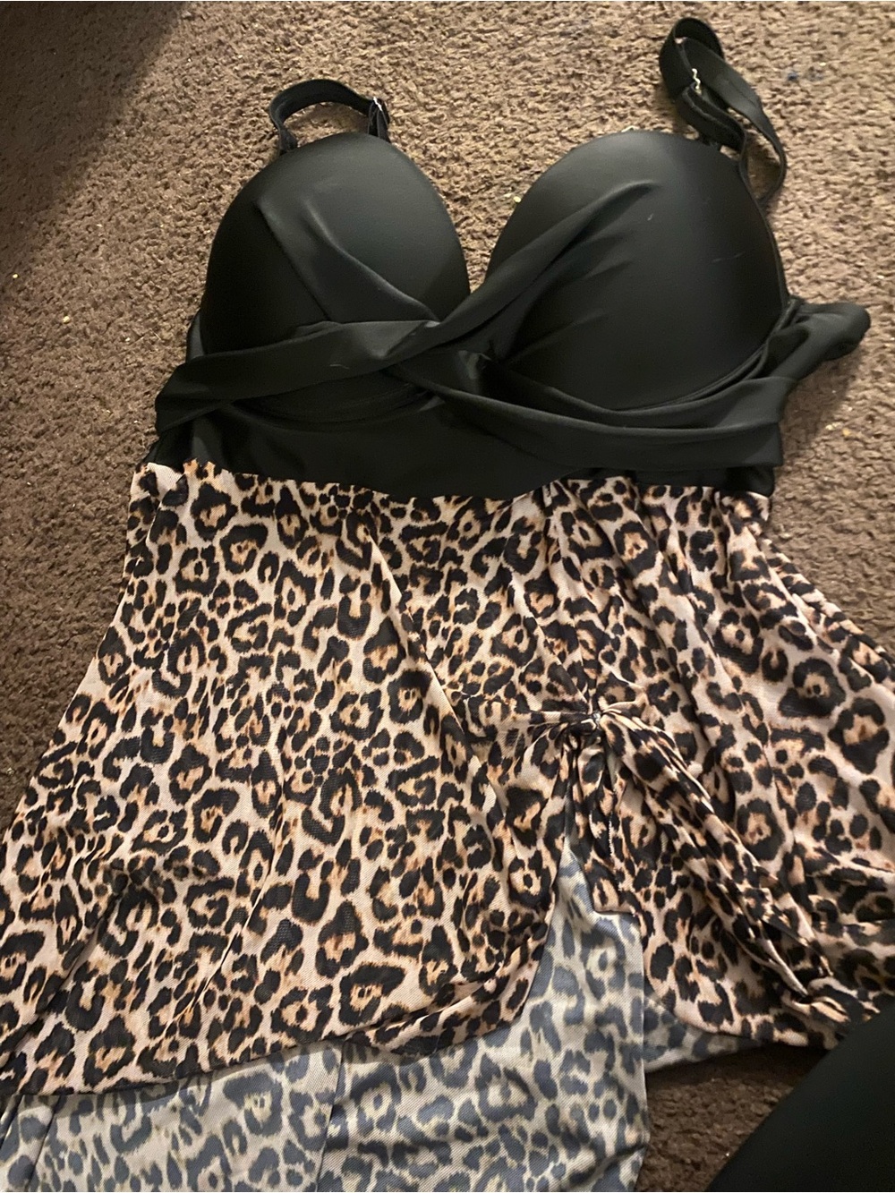 SHEIN Black Top Leopard Print One-Piece Swimdress